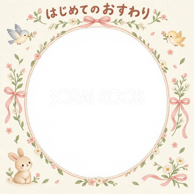 はじめてのおすわりの記念写真を飾れる、無料のイラスト素材です