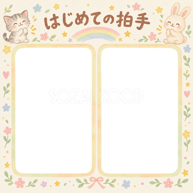 はじめての拍手の記念写真を飾れる、無料のイラスト素材です