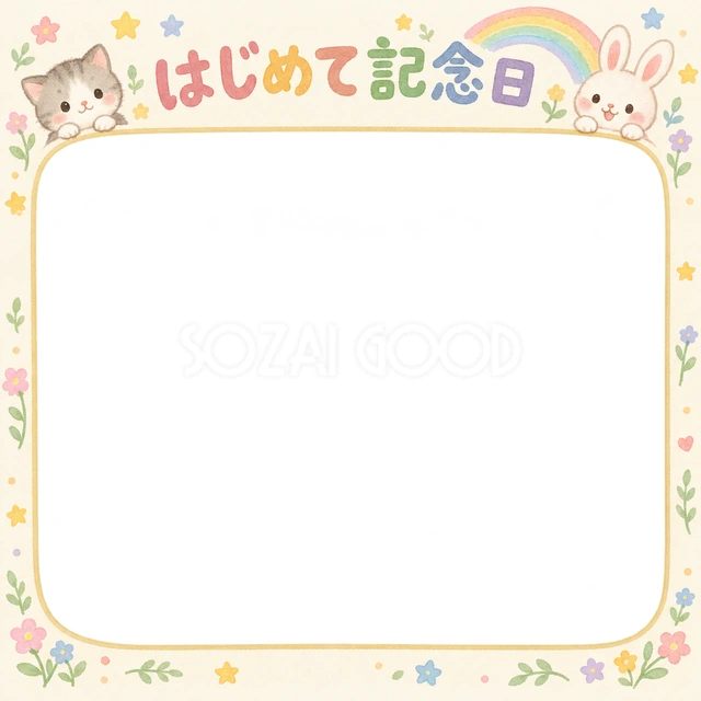 はじめて記念日の記念写真を飾れる、無料のイラスト素材です