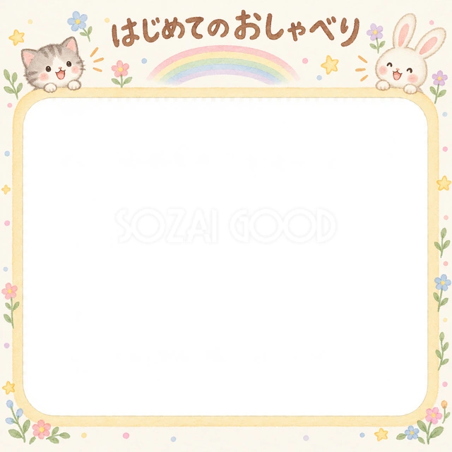 はじめてのおしゃべりの記念写真を飾れる、無料のイラスト素材です