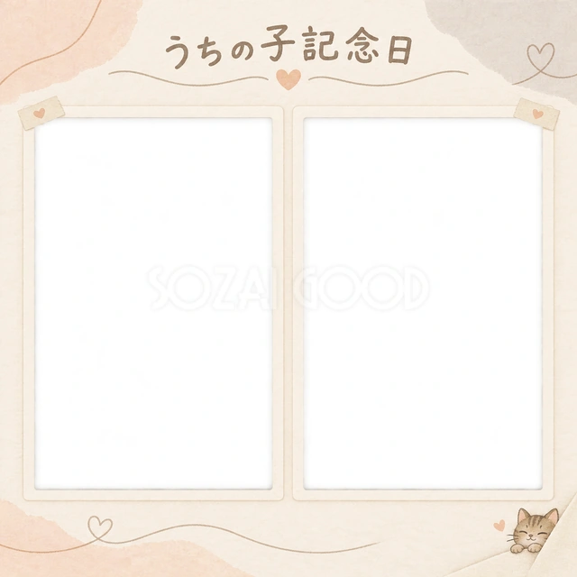 猫のうちの子記念日に使える、キジトラとふたりの思い出の無料イラスト素材です