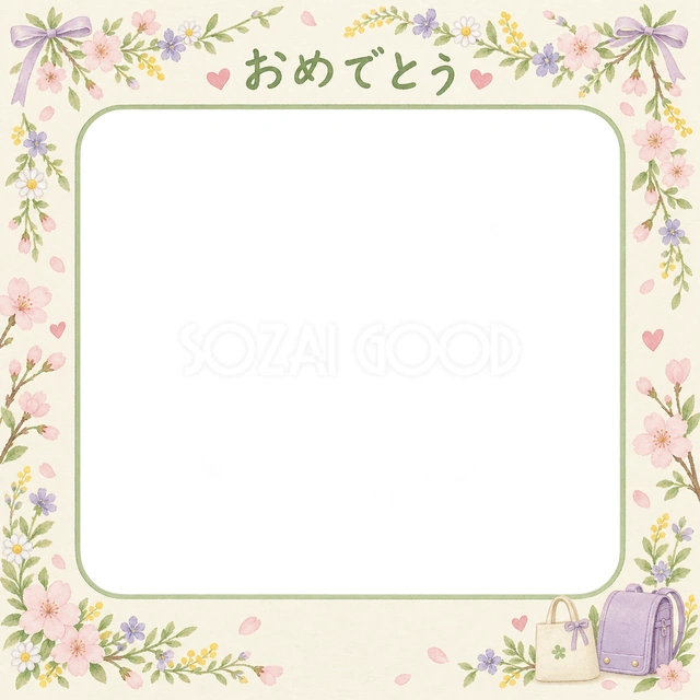 入園・入学の家族の記念写真に使える、小花のガーランドの無料イラスト素材です