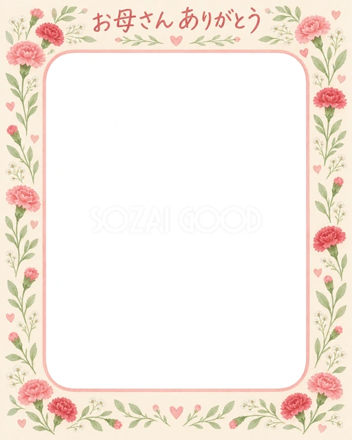 母の日の記念写真に使える、やさしい花の花輪の無料イラスト素材です