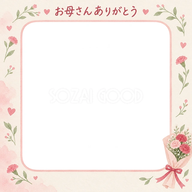 母の日の記念写真に使える、花束とやさしい彩りの無料イラスト素材です