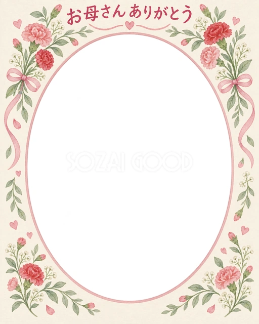 母の日の記念写真に使える、花と葉のアーチの無料イラスト素材です