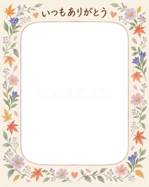 敬老の日の記念写真に使える、やさしい花の花輪の無料イラスト素材です