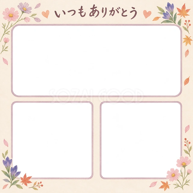 敬老の日の記念写真に使える、三つの思い出アルバムの無料イラスト素材です