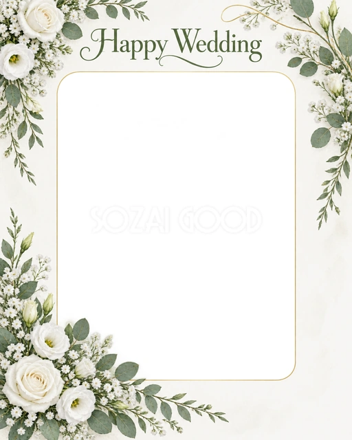 結婚報告や前撮りの写真に使える、小さな花束の縦長カードの無料イラスト素材です