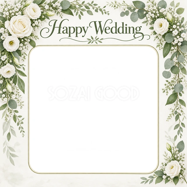 結婚報告や前撮りの写真に使える、葉飾りのアーチの無料イラスト素材です