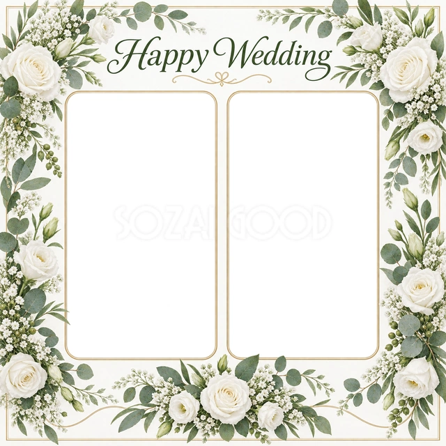 結婚報告や前撮りの写真に使える、ふたつの晴れ姿の無料イラスト素材です