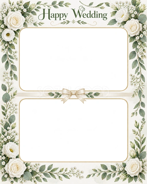 結婚報告や前撮りの写真に使える、上下に残すふたりの思い出の無料イラスト素材です