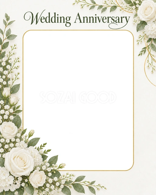 結婚記念日の写真に使える、小さな花束の縦長カードの無料イラスト素材です
