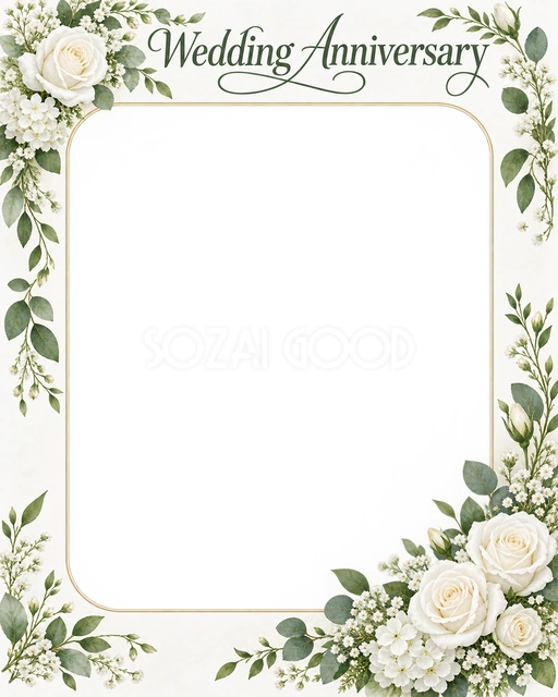 結婚記念日の写真に使える、やさしい花のゆるやかな花輪の無料イラスト素材です