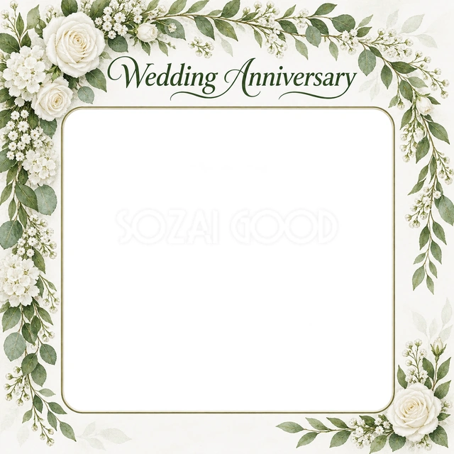 結婚記念日の写真に使える、葉飾りのアーチの無料イラスト素材です