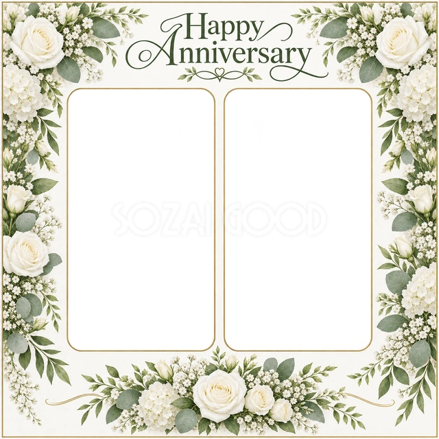 結婚記念日の写真に使える、ふたつの晴れ姿の無料イラスト素材です