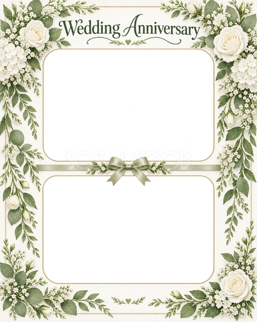 結婚記念日の写真に使える、上下に残すふたりの思い出の無料イラスト素材です