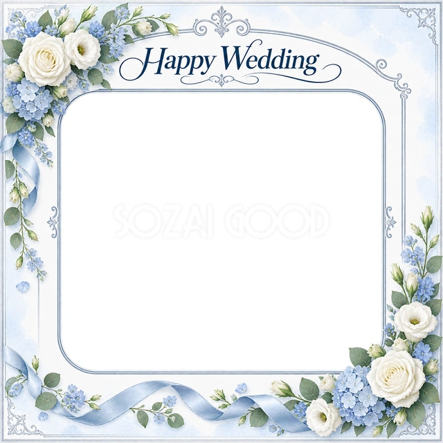 結婚や結婚記念日の写真に使える、花の角飾りと細いリボンの無料イラスト素材です