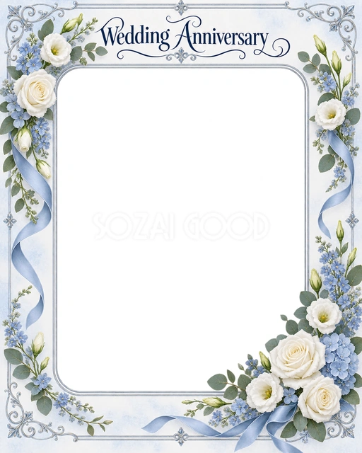 結婚や結婚記念日の写真に使える、やさしい花のゆるやかな花輪の無料イラスト素材です