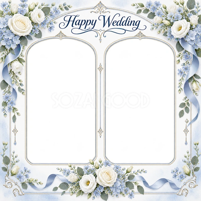 結婚や結婚記念日の写真に使える、ふたつの晴れ姿の無料イラスト素材です
