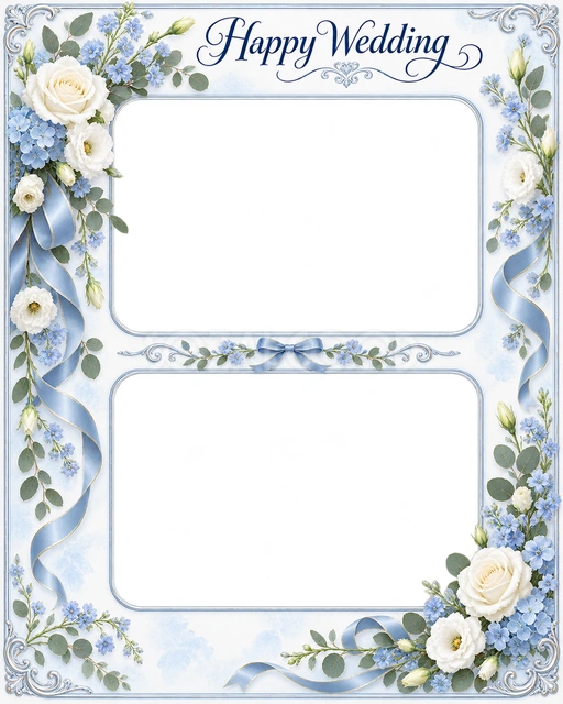 結婚や結婚記念日の写真に使える、上下に残すふたりの思い出の無料イラスト素材です