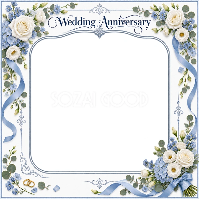 結婚や結婚記念日の写真に使える、花束と小さな指輪の無料イラスト素材です