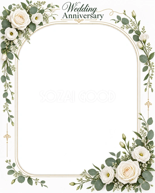 結婚や結婚記念日の写真に使える、やさしい花のゆるやかな花輪の無料イラスト素材です
