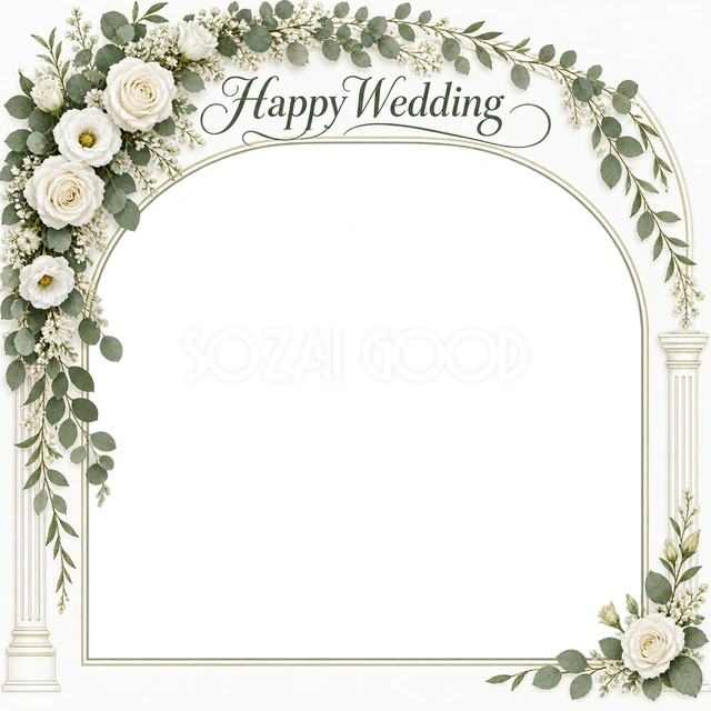 結婚や結婚記念日の写真に使える、葉飾りのアーチの無料イラスト素材です