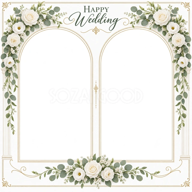 結婚や結婚記念日の写真に使える、ふたつの晴れ姿の無料イラスト素材です