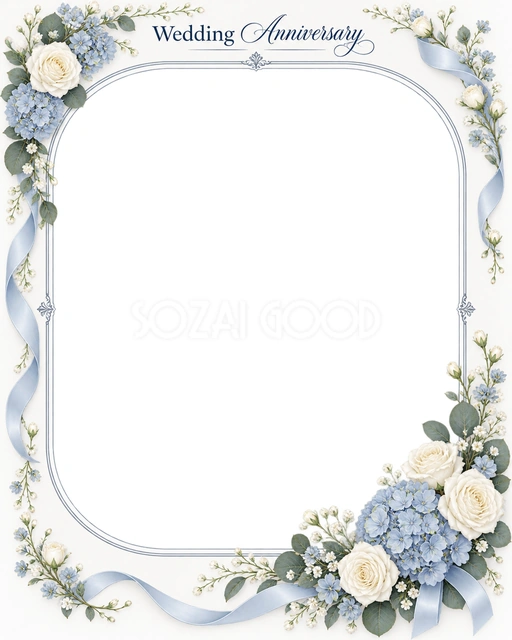 結婚や結婚記念日の写真に使える、やさしい花のゆるやかな花輪の無料イラスト素材です