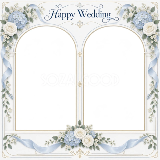 結婚や結婚記念日の写真に使える、ふたつの晴れ姿の無料イラスト素材です