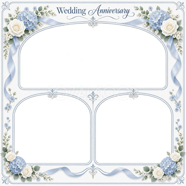 結婚や結婚記念日の写真に使える、三つの記念写真の無料イラスト素材です