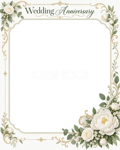 結婚や結婚記念日の写真に使える、やさしい花のゆるやかな花輪の無料イラスト素材です
