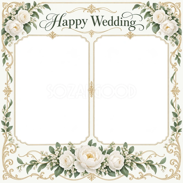 結婚や結婚記念日の写真に使える、ふたつの晴れ姿の無料イラスト素材です