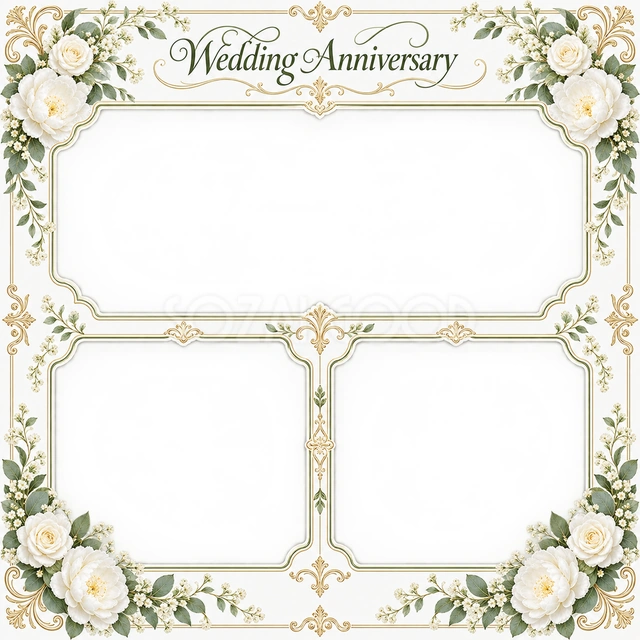 結婚や結婚記念日の写真に使える、三つの記念写真の無料イラスト素材です