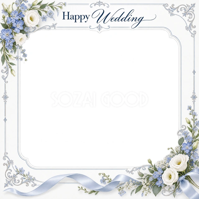 結婚や結婚記念日の写真に使える、花の角飾りと細いリボンの無料イラスト素材です