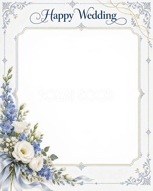 結婚や結婚記念日の写真に使える、小さな花束の縦長カードの無料イラスト素材です