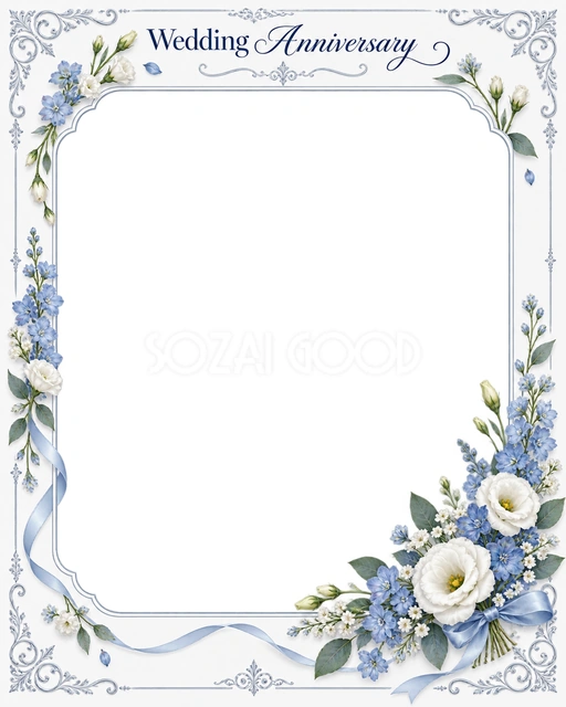 結婚や結婚記念日の写真に使える、やさしい花のゆるやかな花輪の無料イラスト素材です