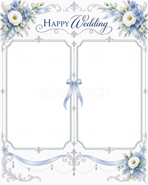 結婚や結婚記念日の写真に使える、ふたりの写真を飾る縦長フレームの無料イラスト素材です