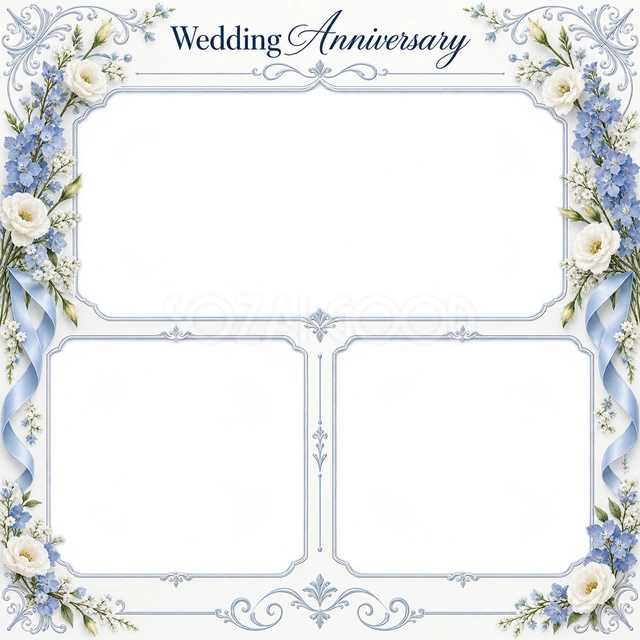 結婚や結婚記念日の写真に使える、三つの記念写真の無料イラスト素材です