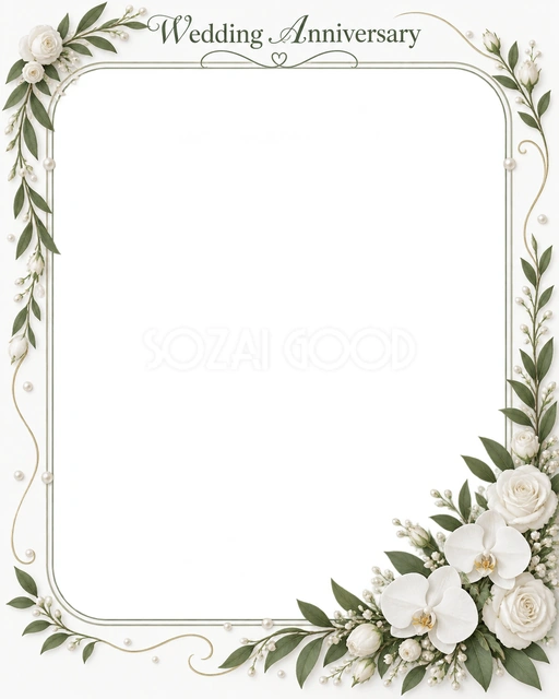 結婚や結婚記念日の写真に使える、やさしい花のゆるやかな花輪の無料イラスト素材です