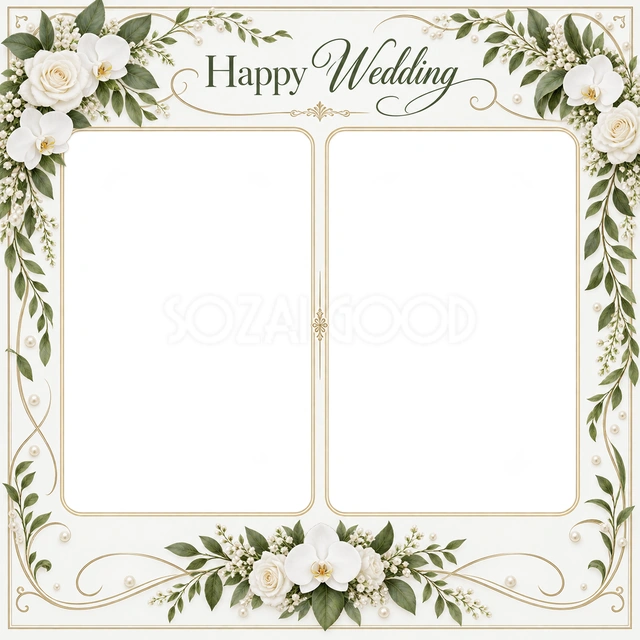 結婚や結婚記念日の写真に使える、ふたつの晴れ姿の無料イラスト素材です