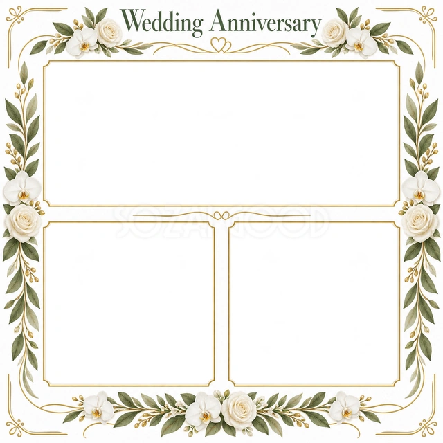 結婚や結婚記念日の写真に使える、三つの記念写真の無料イラスト素材です