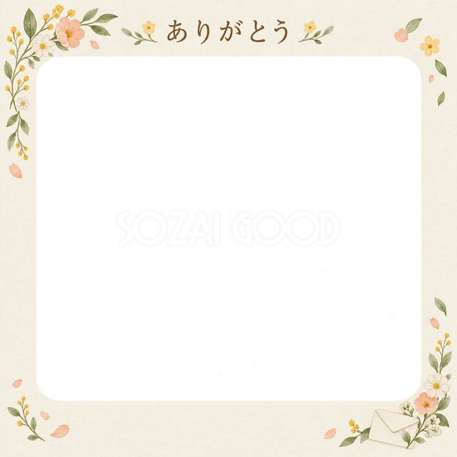 ありがとうの思い出を飾れる無料イラスト素材です