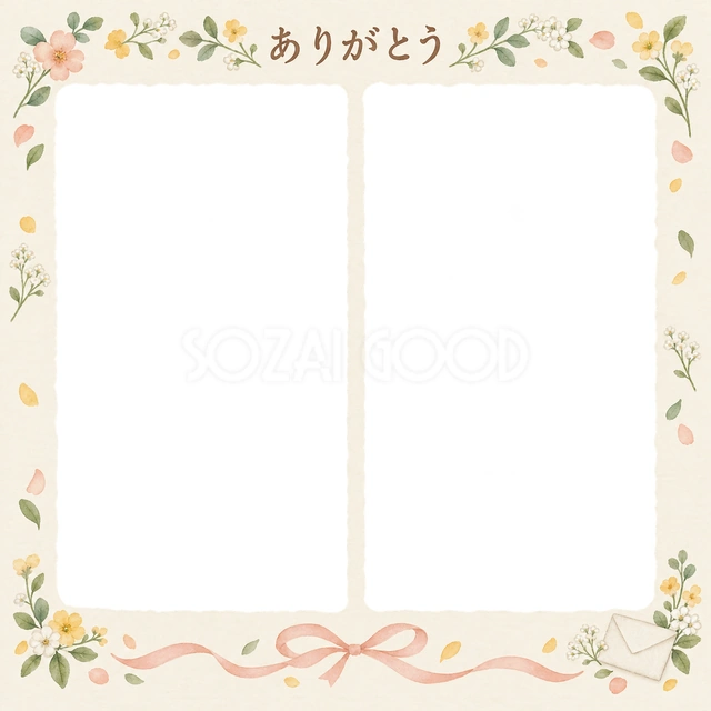 ありがとうの思い出を飾れる無料イラスト素材です