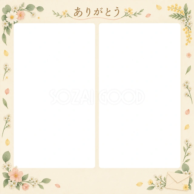 ありがとうの思い出を飾れる無料イラスト素材です