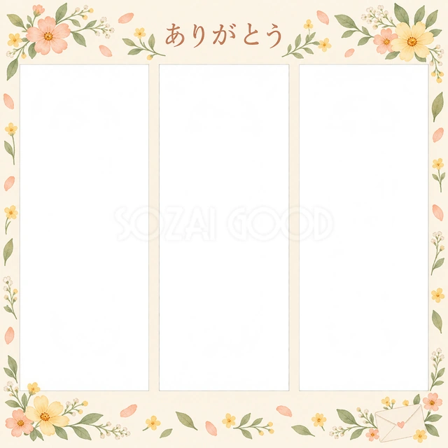 ありがとうの思い出を飾れる無料イラスト素材です