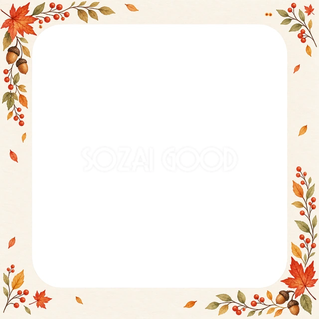 赤や橙のもみじと木の実が、秋のお散歩や紅葉狩りの写真を温かく引き立てます