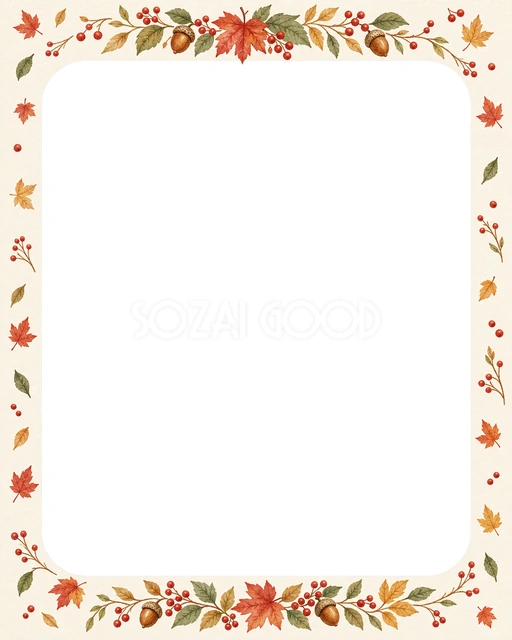 赤や橙のもみじと木の実が、秋のお散歩や紅葉狩りの写真を温かく引き立てます