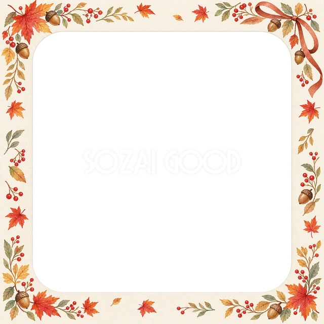 赤や橙のもみじと木の実が、秋のお散歩や紅葉狩りの写真を温かく引き立てます