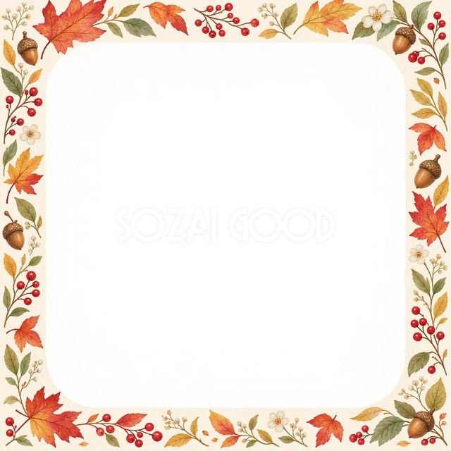 赤や橙のもみじと木の実が、秋のお散歩や紅葉狩りの写真を温かく引き立てます
